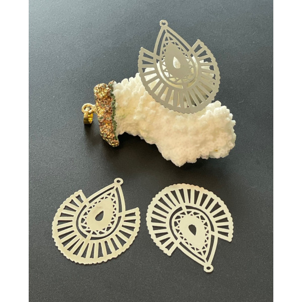 Estampes Pendentifs Filigrane Goutte Géométrique 40 x 30 mm – Métal Argenté