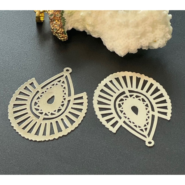 Estampes Pendentifs Filigrane Goutte Géométrique 40 x 30 mm – Métal Argenté