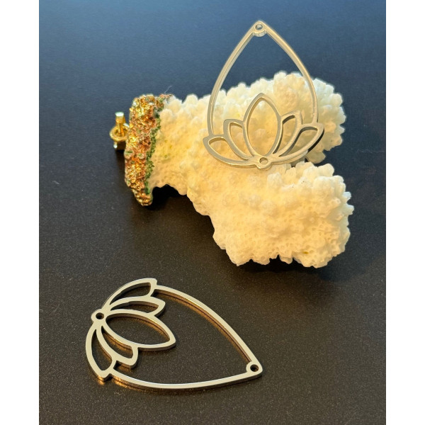 Connecteurs Fleur de Lotus dans Goutte 35mm – Acier Inoxydable Argenté