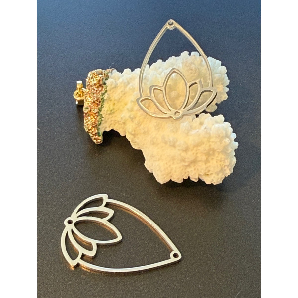 Connecteurs Fleur de Lotus dans Goutte 35mm – Acier Inoxydable Argenté