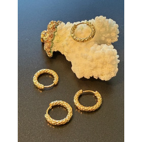 Créoles Rondes martelées  12 par 2.5 mm – Acier Inoxydable 304 Doré à l'or fin 18K, IONIQUE