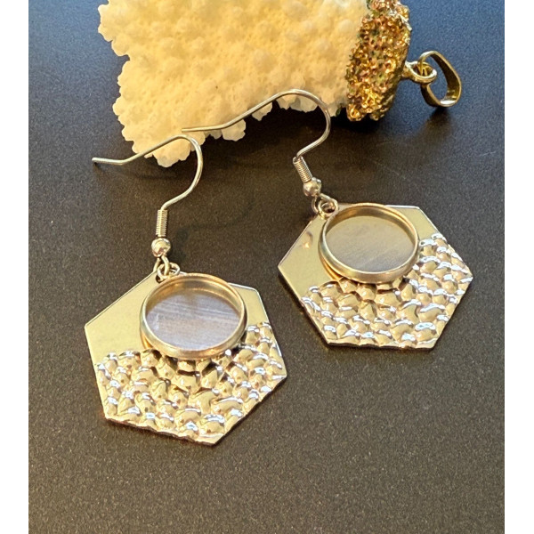 Supports de Boucles d’oreilles Hexagone martelé 12 mm – Acier Inoxydable 304 Argenté