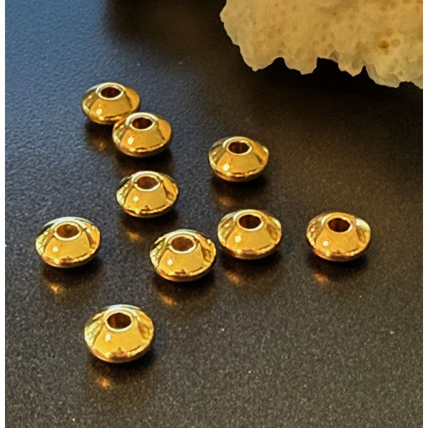 Perles Intercalaires Rondelles 4 par 2 mm – Acier Inoxydable  doré à l’or fin 24K