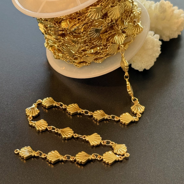 Chaîne Coquille Saint-Jacques, Coquillage – Laiton Doré à l’Or Fin 18K