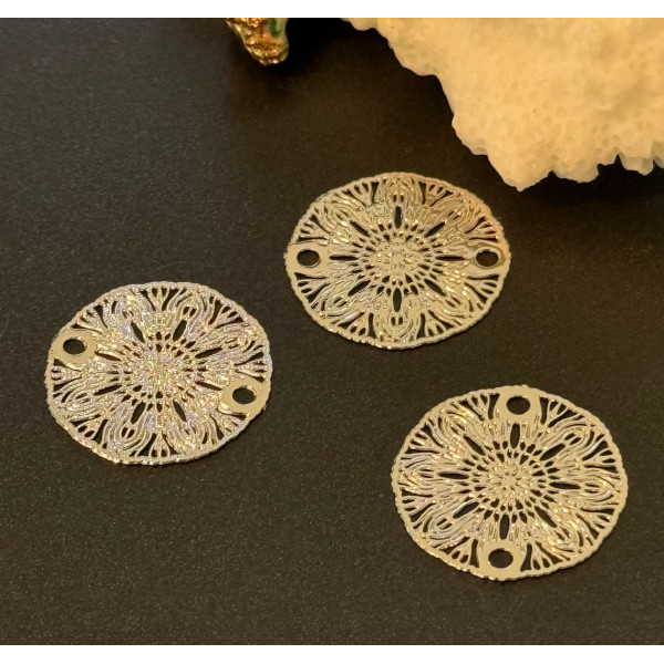 Estampes Connecteurs Filigrane Mandala 18.5 mm – Métal Argenté