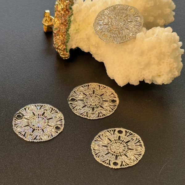 Estampes Connecteurs Filigrane Mandala 18.5 mm – Métal Argenté