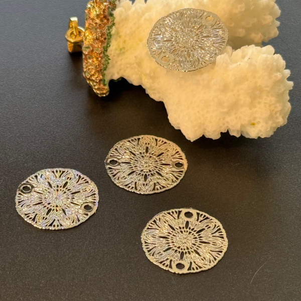 Estampes Connecteurs Filigrane Mandala 18.5 mm – Métal Argenté