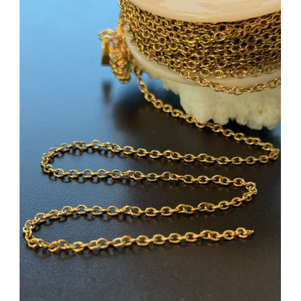 Chaîne Maille Fine 2 mm – Acier Inoxydable 316 Chirurgical Doré à l’or fin 18K PVD