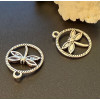Breloques Pendentifs Libellule dans Cercle – Laiton Finition Argent Antique