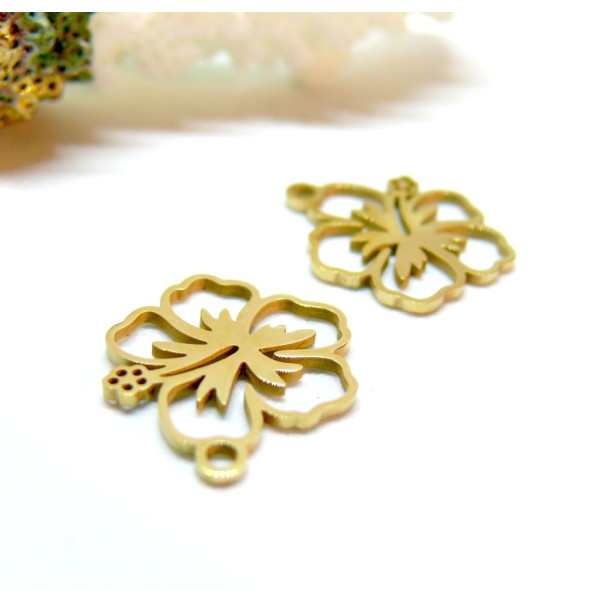 Pendentifs fleur d’hibiscus 14 mm – Acier Inoxydable 304 Doré