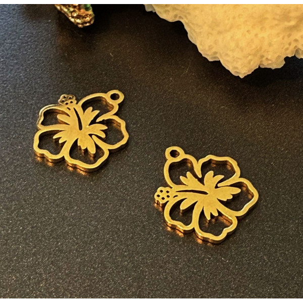 Pendentifs fleur d’hibiscus 14 mm – Acier Inoxydable 304 Doré
