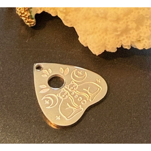 Pendentifs Médaille Cœur avec Lune et Chat 25mm – Acier Inoxydable 304 Argenté