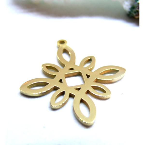 Pendentif Losange Arabesque Boho 28mm – Acier Inoxydable 304 Doré