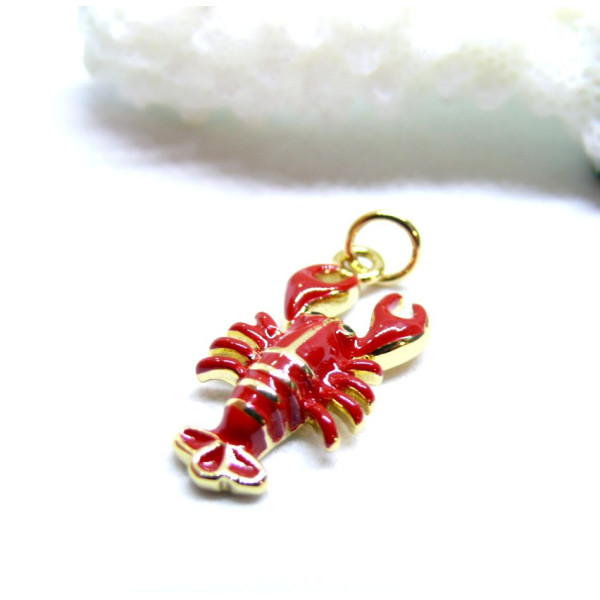 Pendentif Homard en résine émaillée avec anneau – Laiton Doré à l’or fin 18K