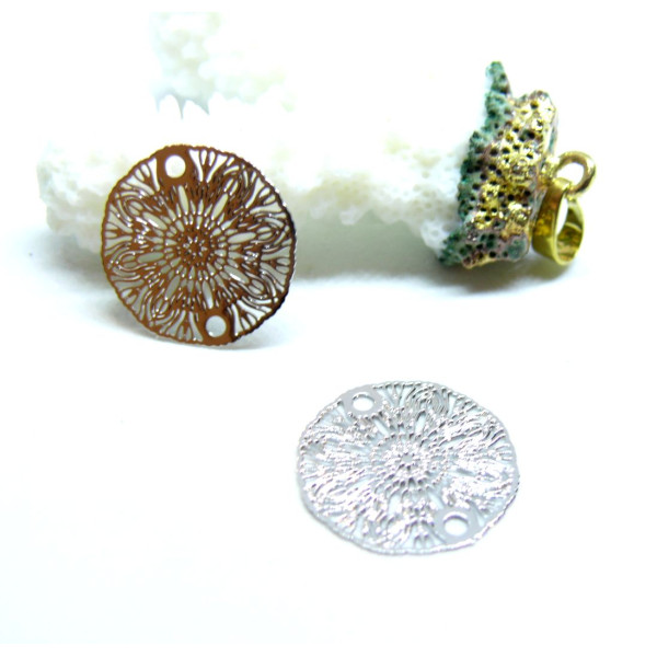 Estampes Connecteurs Filigrane Mandala 18.5 mm – Métal Argenté