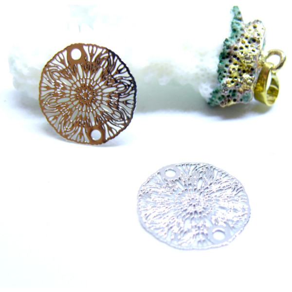 Estampes Connecteurs Filigrane Mandala 18.5 mm – Métal Argenté