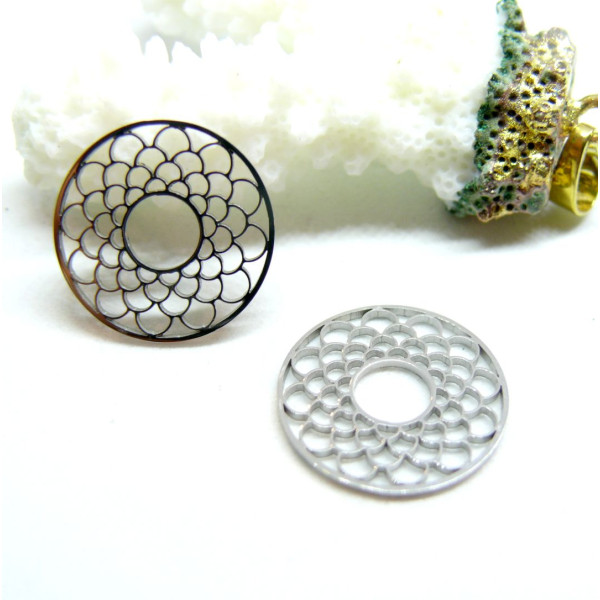 Pendentifs Connecteur Cercle avec Écaille 17mm – Acier Inoxydable Argenté