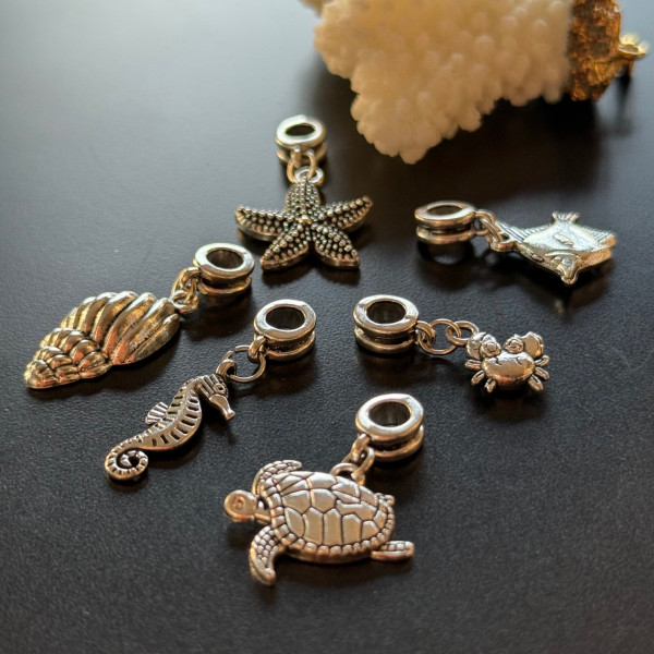 Pendentifs avec Bélière Thème Marin (Coquillage, Tortue, etc.)  Métal Finition Argent Antique