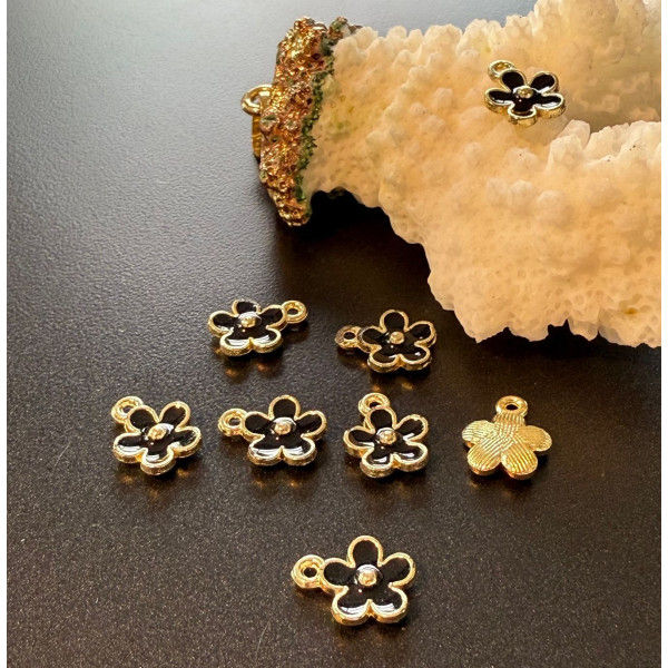 Pendentifs Fleur 8 mm – Résine Émaillée NOIR