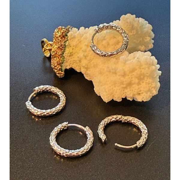 Créoles Rondes martelées  16 par 2.5 mm – Acier Inoxydable 304 Argenté