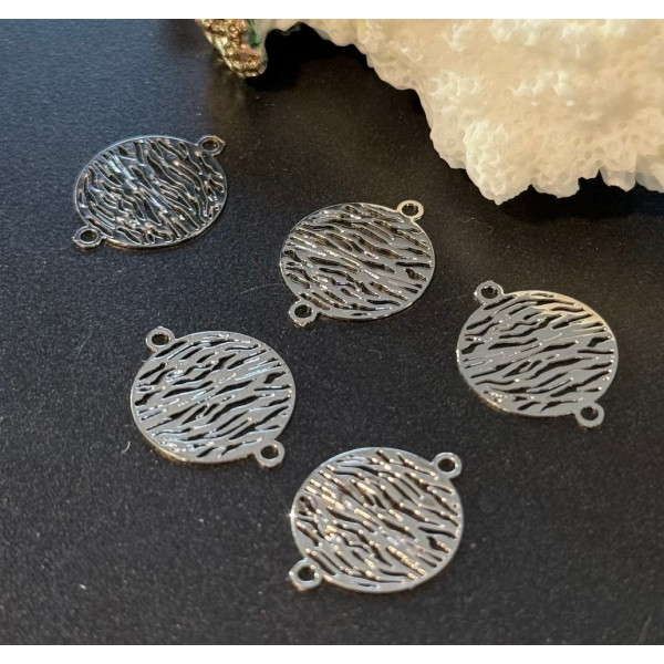 H11Q79210P – Lot de 10 Estampes Connecteurs Filigrane Zèbre 12 mm – Métal Argenté