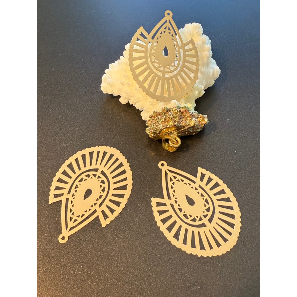 Estampes Pendentifs Filigrane Goutte Géométrique 40 x 30 mm – Métal Doré