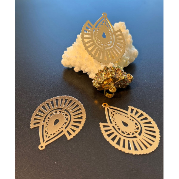 Estampes Pendentifs Filigrane Goutte Géométrique 40 x 30 mm – Métal Doré