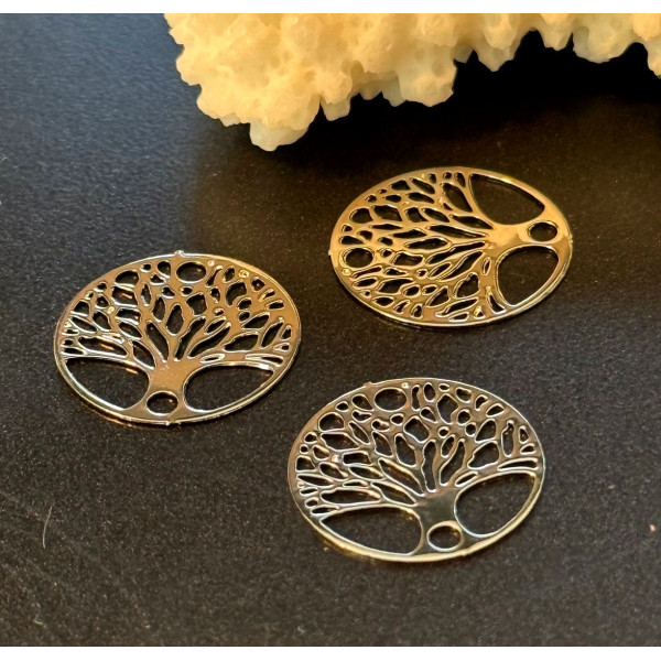 Estampes Connecteurs Filigrane Médaillon Arbre 15 mm – Laiton Argenté