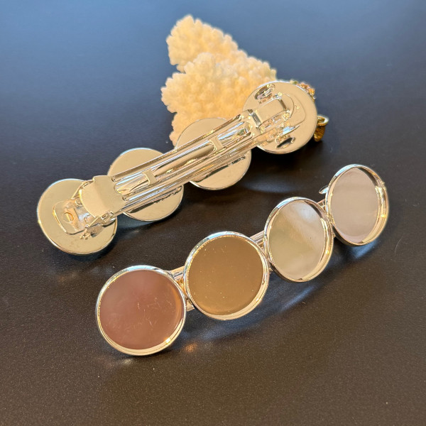 Support de Barrette Clip 20mm pour 4 cabochons, métal finition ARGENT VIF