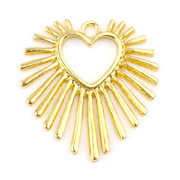 Pendentifs Cœur Soleil 28 mm – Laiton Doré