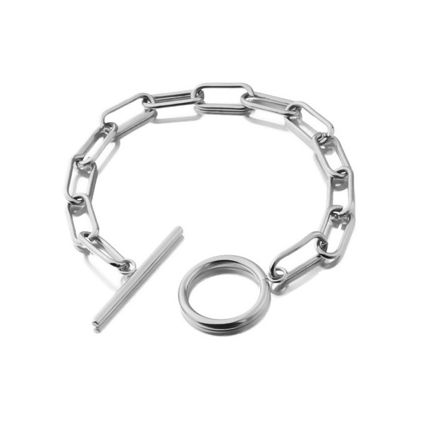 Bracelet Gourmette 22cm Grosse Maille – Acier Inoxydable 304 Argent Platine
