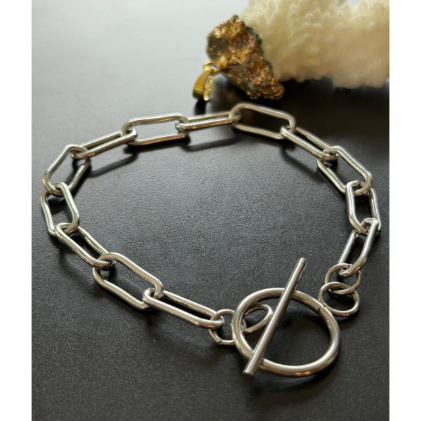 Bracelet Gourmette 22cm  Maille Ovale 16 par 7mm – Acier Inoxydable 304 Argent Platine