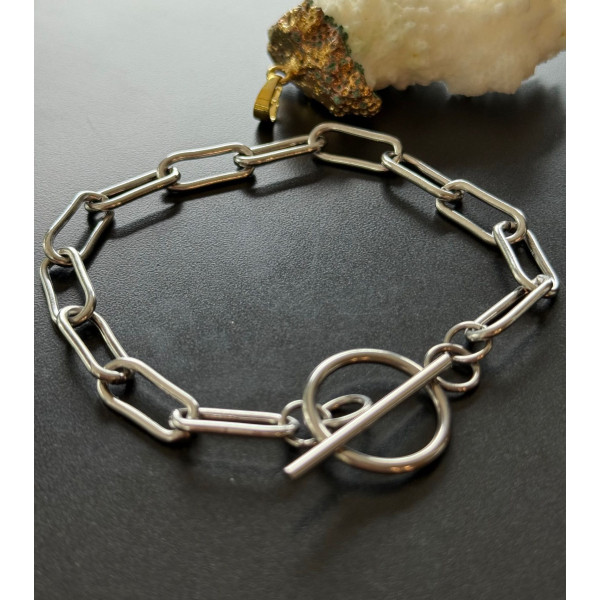 Bracelet Gourmette 22cm  Maille Ovale 16 par 7mm – Acier Inoxydable 304 Argent Platine