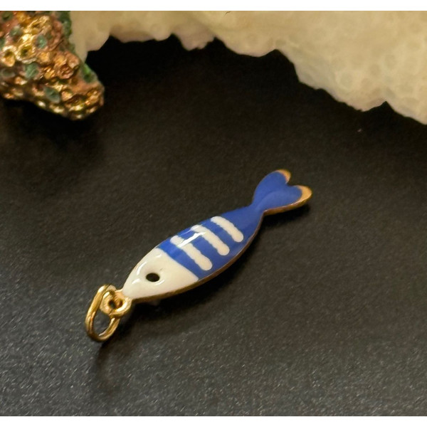 Pendentif avec anneau Poisson Émaillé 18,5 mm – Acier Inoxydable 304 Doré à l’or fin 18K, IONIQUE