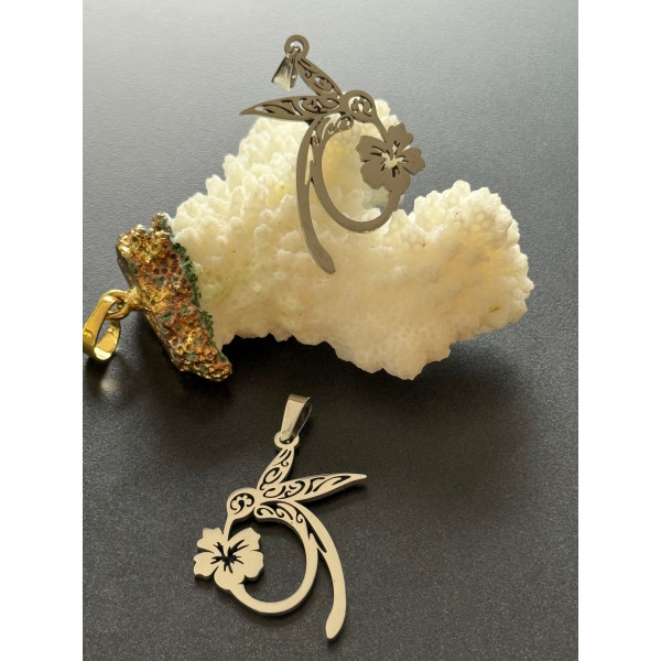 Pendentifs avec Bélière Oiseau, Colibri et Fleur d’Hibiscus – Acier Inoxydable 304 Argenté