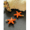 Pendentif Étoile de Mer style résine emaillé Orange 16mm – Acier Inoxydable 304 Doré à l’Or Fin 18K
