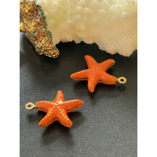 PS11953875– Lot de 1 Pendentif Étoile de Mer style résine emaillé Orange 16mm – Acier Inoxydable 304 Doré à l’Or Fin 18K