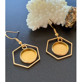 Supports de Boucles d’Oreilles Hexagone avec Plateau 12 mm – Acier Inoxydable 304 Doré