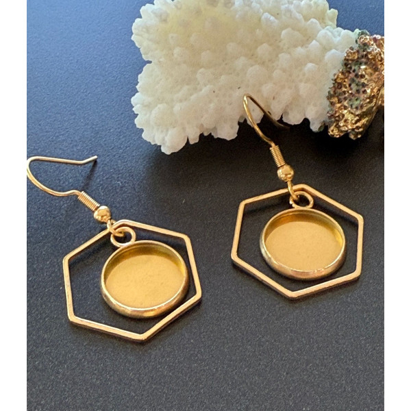 Supports de Boucles d’Oreilles Hexagone avec Plateau 12 mm – Acier Inoxydable 304 Doré