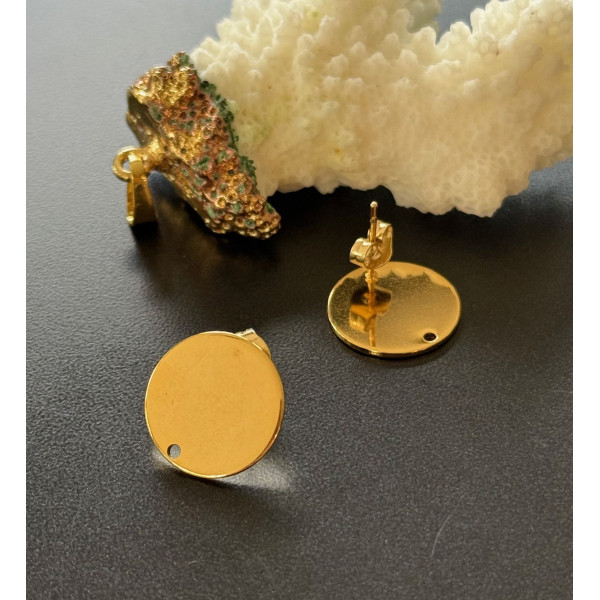 Boucles d’Oreilles Puces 15 mm avec Trou – Acier Inoxydable Doré à l’Or fin 24K
