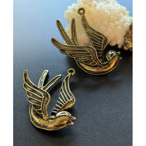Pendentifs  Oiseau 3D 43mm – Métal Bronze Antique