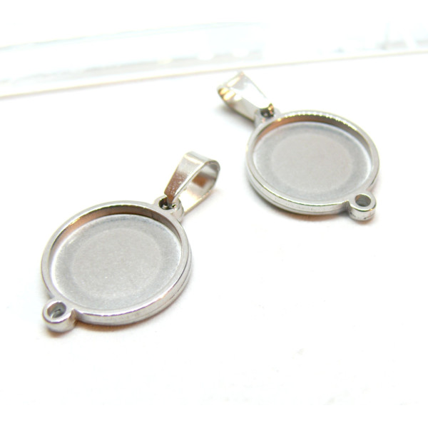 Supports de pendentif Rond 20mm avec attache triangle – Acier Inoxydable 304 Argenté PVD
