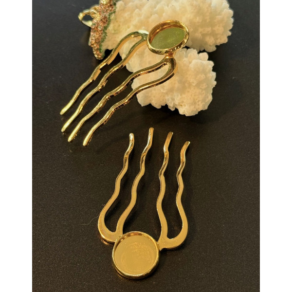 Supports de Peignes à Cheveux Rétro 25x51 mm – Pour Cabochon 12 mm – Finition Dorée