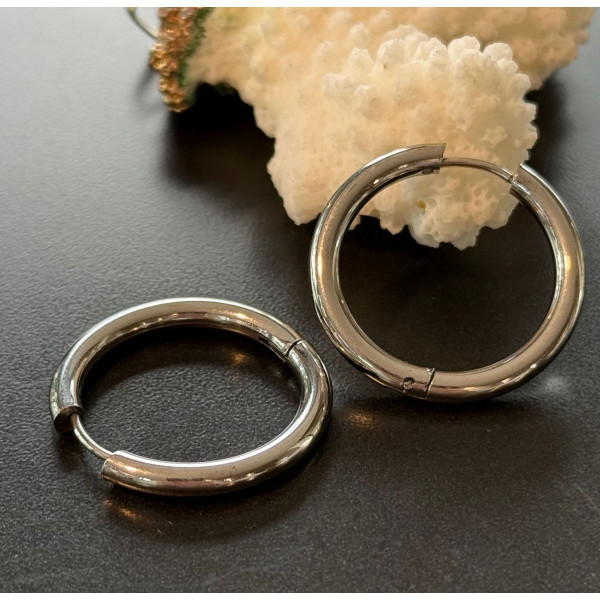 Créoles Rondes 20mm, épaisseur 2.5mm, Acier Inoxydable 304 Argenté