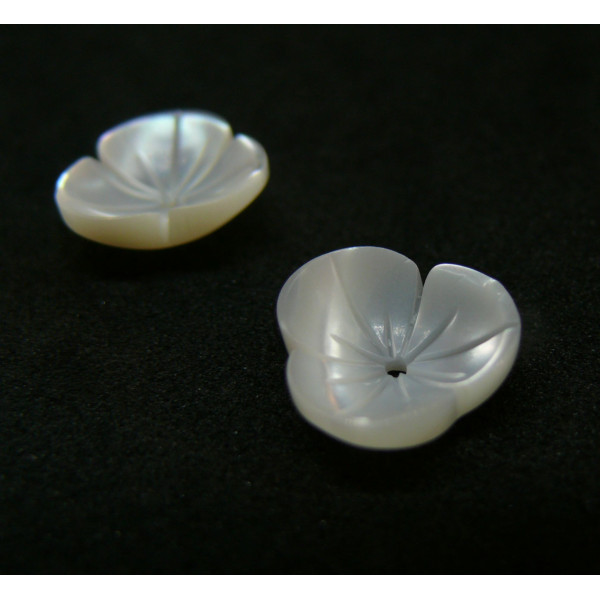 Perles intercalaire 3D Fleur Nacre sculptée 12mm – Nacre naturelle Blanc