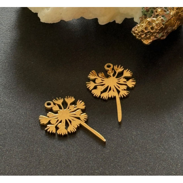 Pendentifs Fleur de Pissenlit 13x21mm – Acier Inoxydable 304 Doré PVD