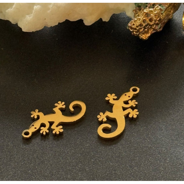 Pendentifs Lézard Gecko 9x17mm – Acier Inoxydable 304 Doré