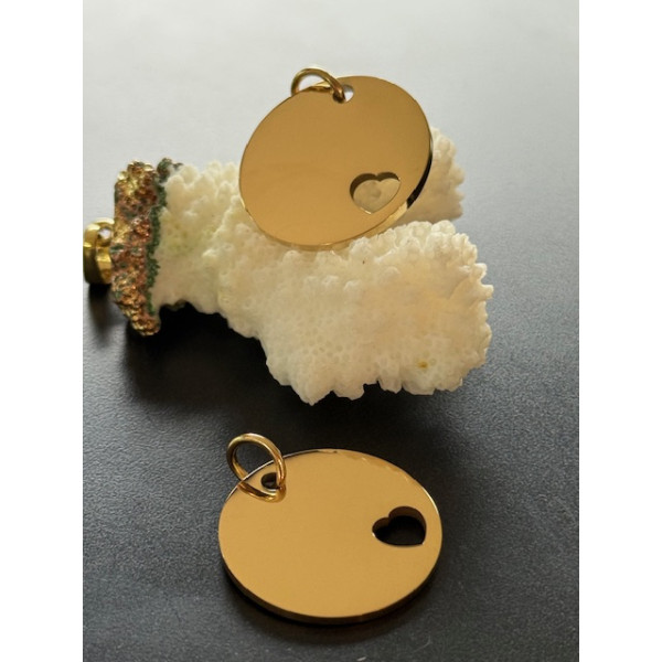Pendentif Médaillon Coeur avec Anneau 25mm – Acier Inoxydable 304 Doré placage Ionique