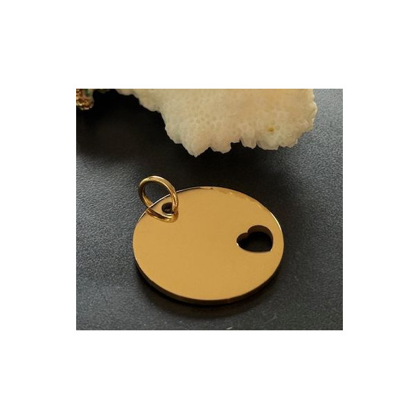 Pendentif Médaillon Coeur avec Anneau 25mm – Acier Inoxydable 304 Doré placage Ionique