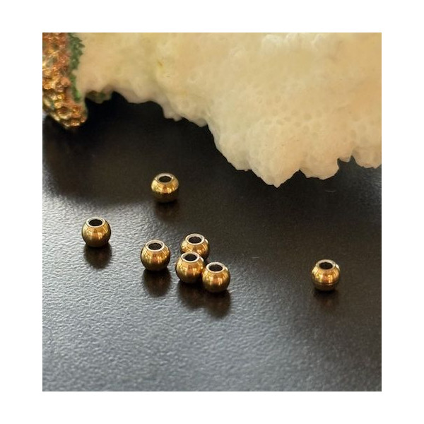 Perles intercalaires Rondes 3 mm – Trou 1,8 mm – Acier Inoxydable – Finition Doré
